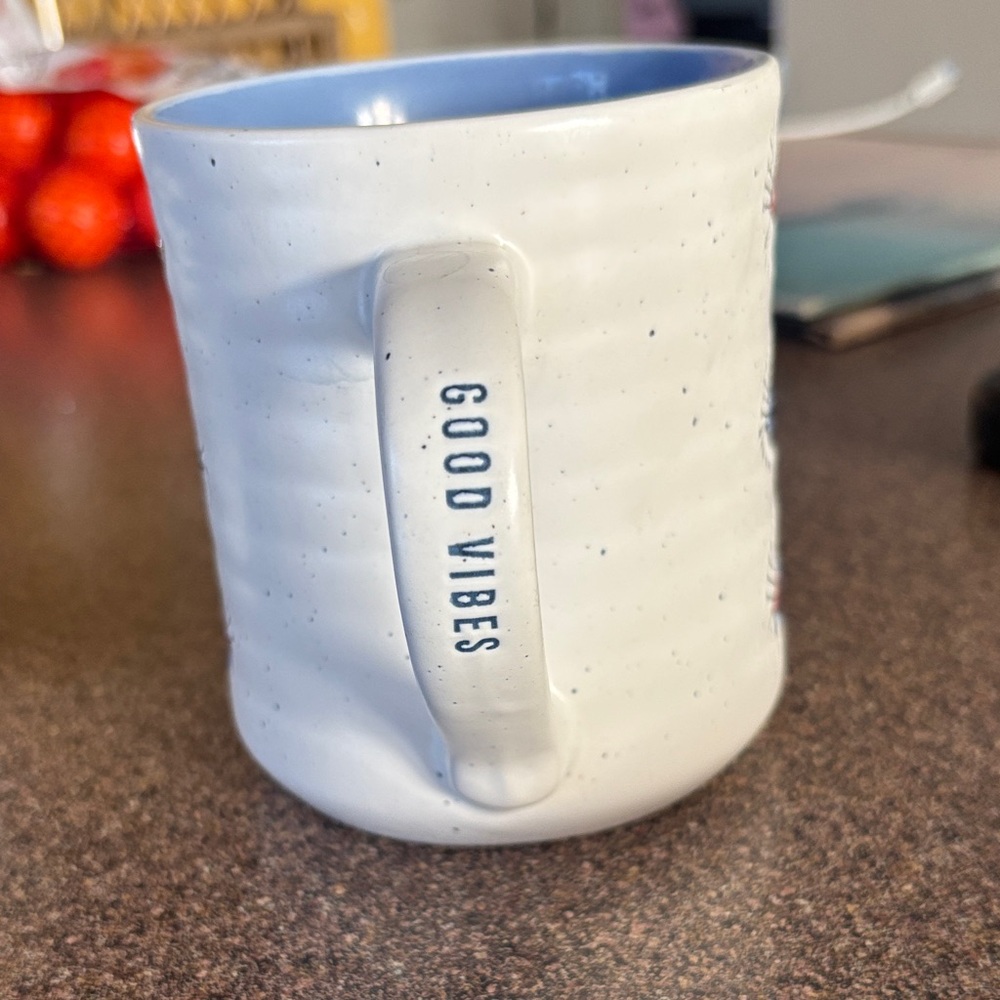 Bohemian Traders Mug with Eye Design - Cream, Blue, and Red - Picture 2 of 5